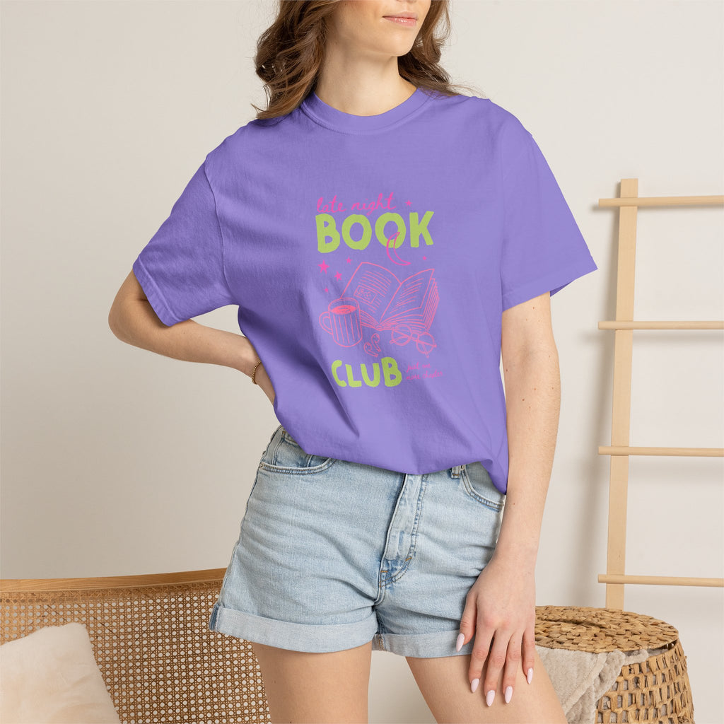 Late Night Book Club, Comfort Colors Book Lover, Reader Tee for Women,