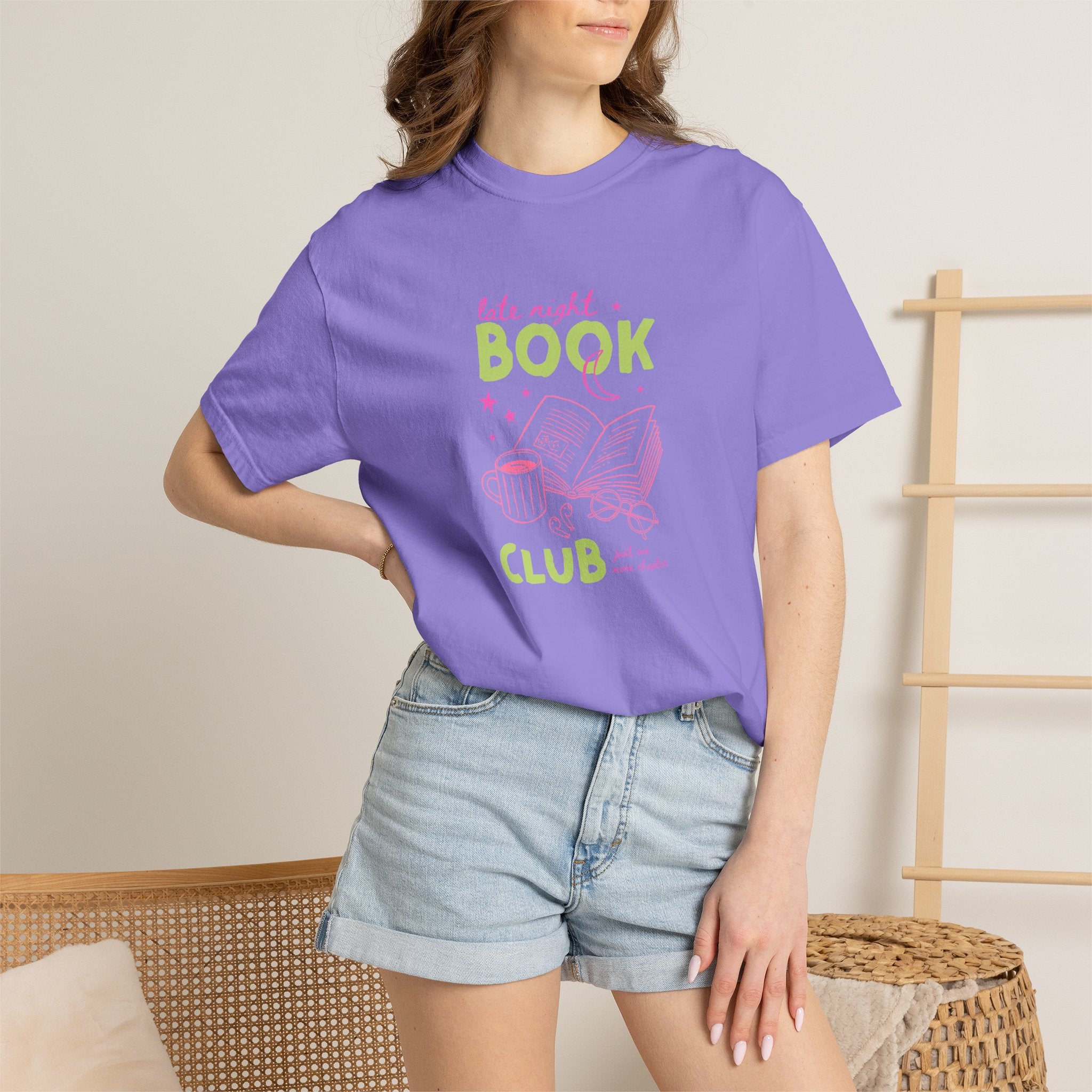 Late Night Book Club, Comfort Colors Book Lover, Reader Tee for Women,
