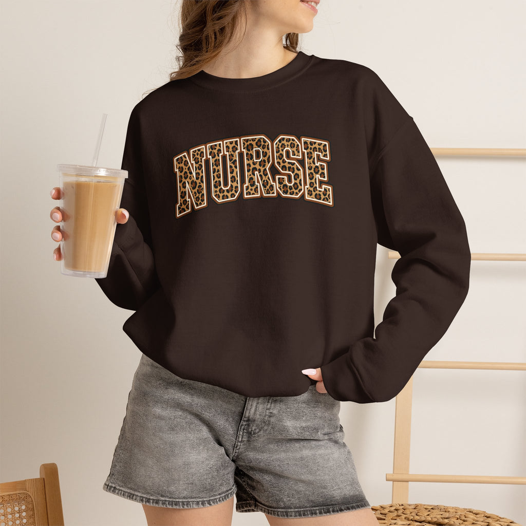 Leopard Print Varsity Nurse Gildan Unisex Heavy Blend™ Crewneck Sweatshirt