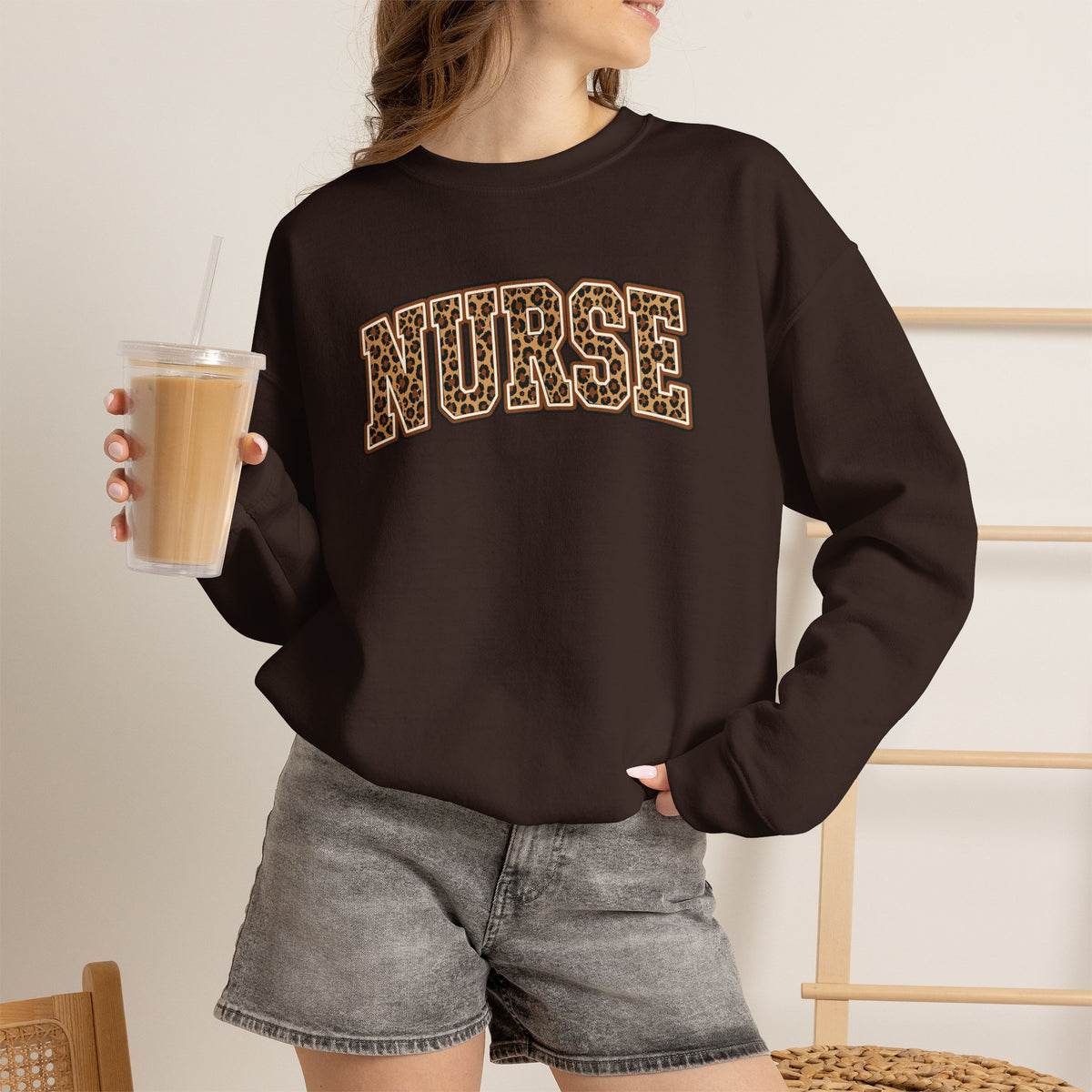 Leopard Print Varsity Nurse Gildan Unisex Heavy Blend™ Crewneck Sweatshirt