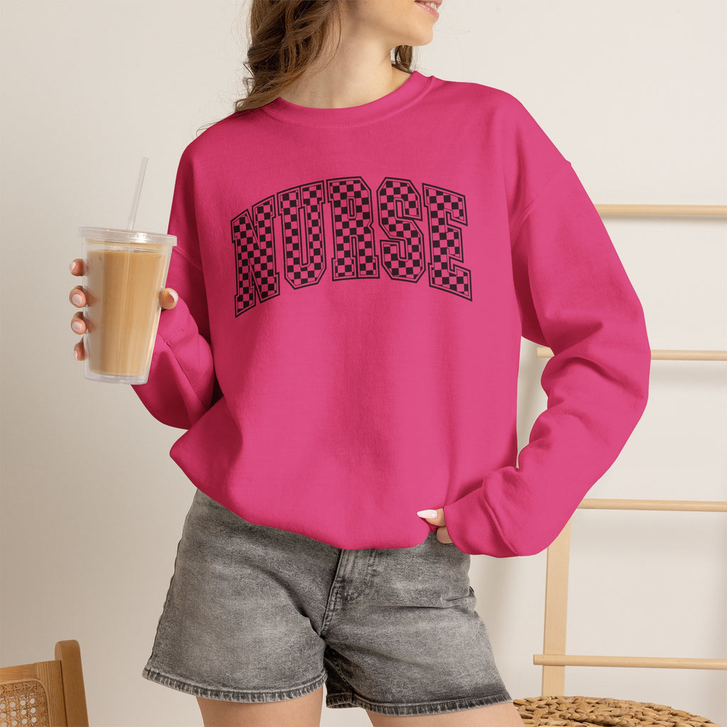 Nurse Checkered Gildan Unisex Heavy Blend™ Crewneck Sweatshirt for RN, LPN, GN, Nursing Students