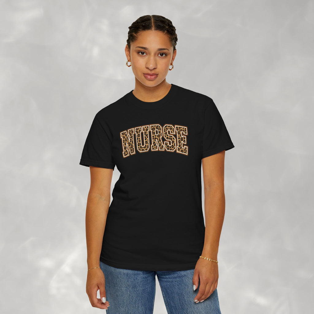 Leopard Print Varsity Nurse Comfort Colors Garment-Dyed T-shirt for RN, LPN, GN, Student Nurse