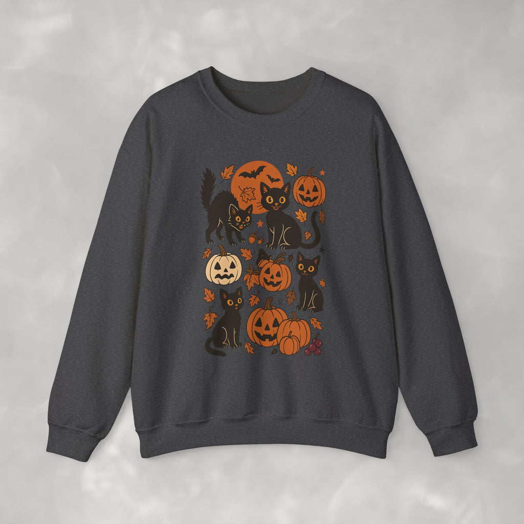 Spooky Black Cats and Jack-O-Lanterns, Gildan Unisex Heavy Blend™ Crewneck Sweatshirt