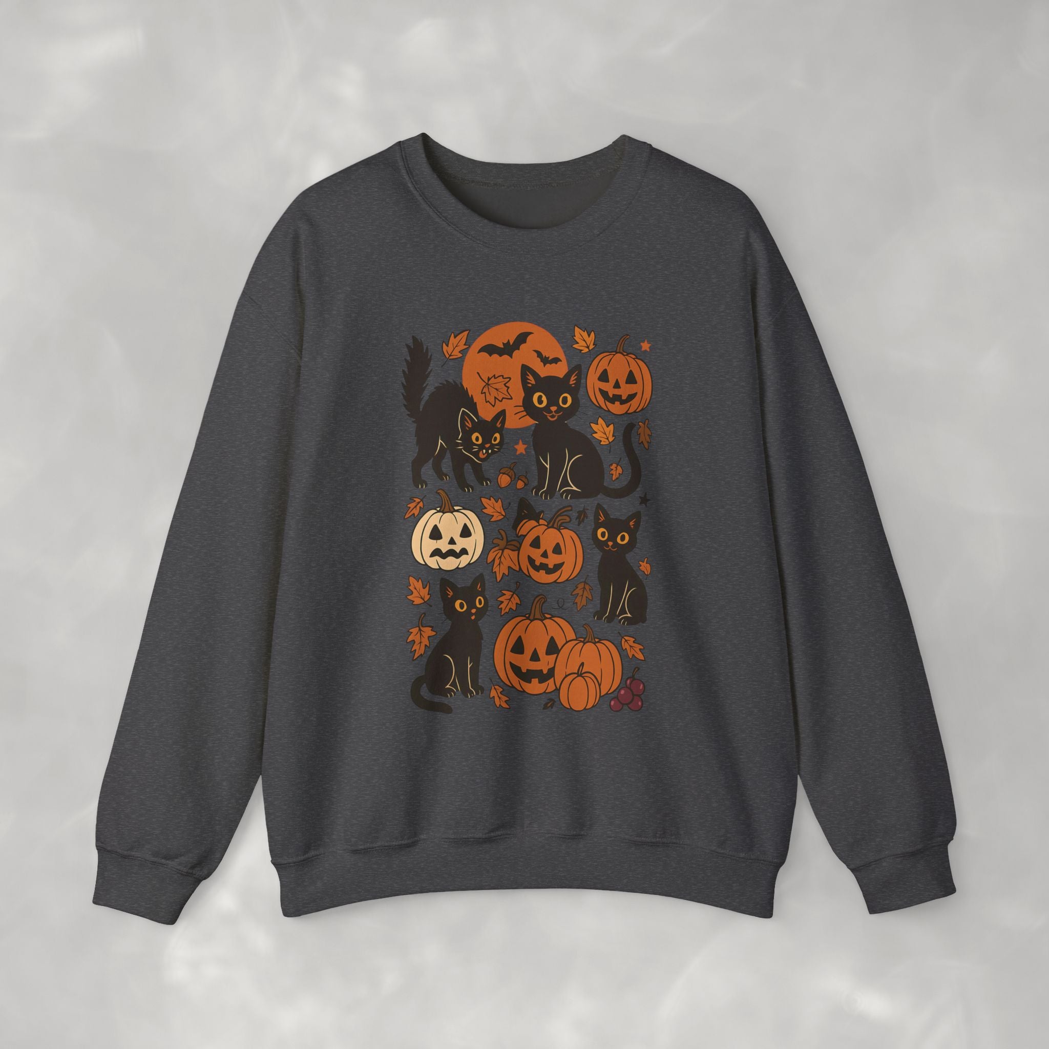 Spooky Black Cats and Jack-O-Lanterns, Gildan Unisex Heavy Blend™ Crewneck Sweatshirt