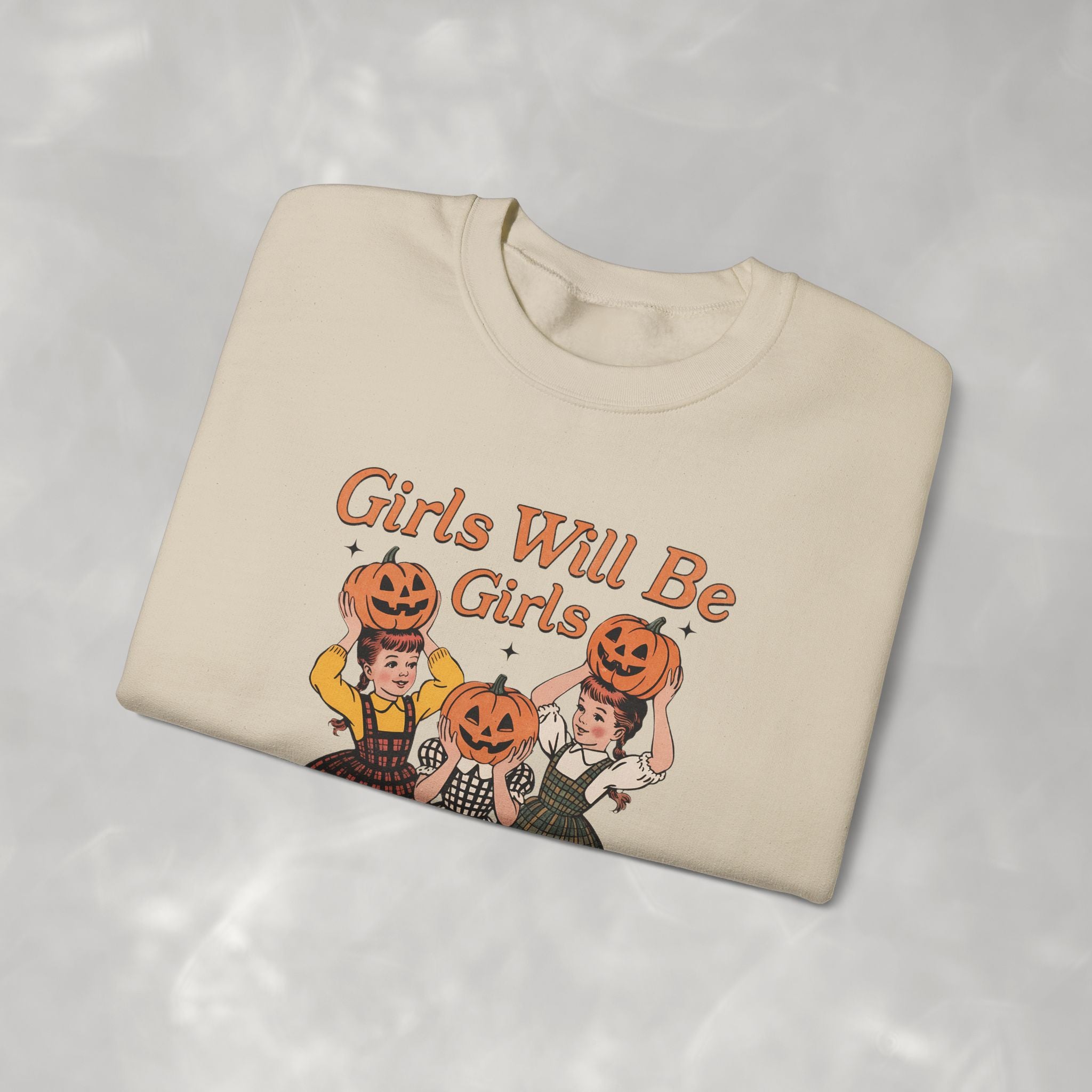 Girls Will Be Girls, Funny Retro Vintage Halloween, Unisex Heavy Blend™ Crewneck Sweatshirt