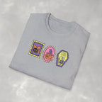 Cute Halloween Spooky Stamps with Cat, Jack-O-Lanter, Skeleton, Gildan Unisex Softstyle T-Shirt