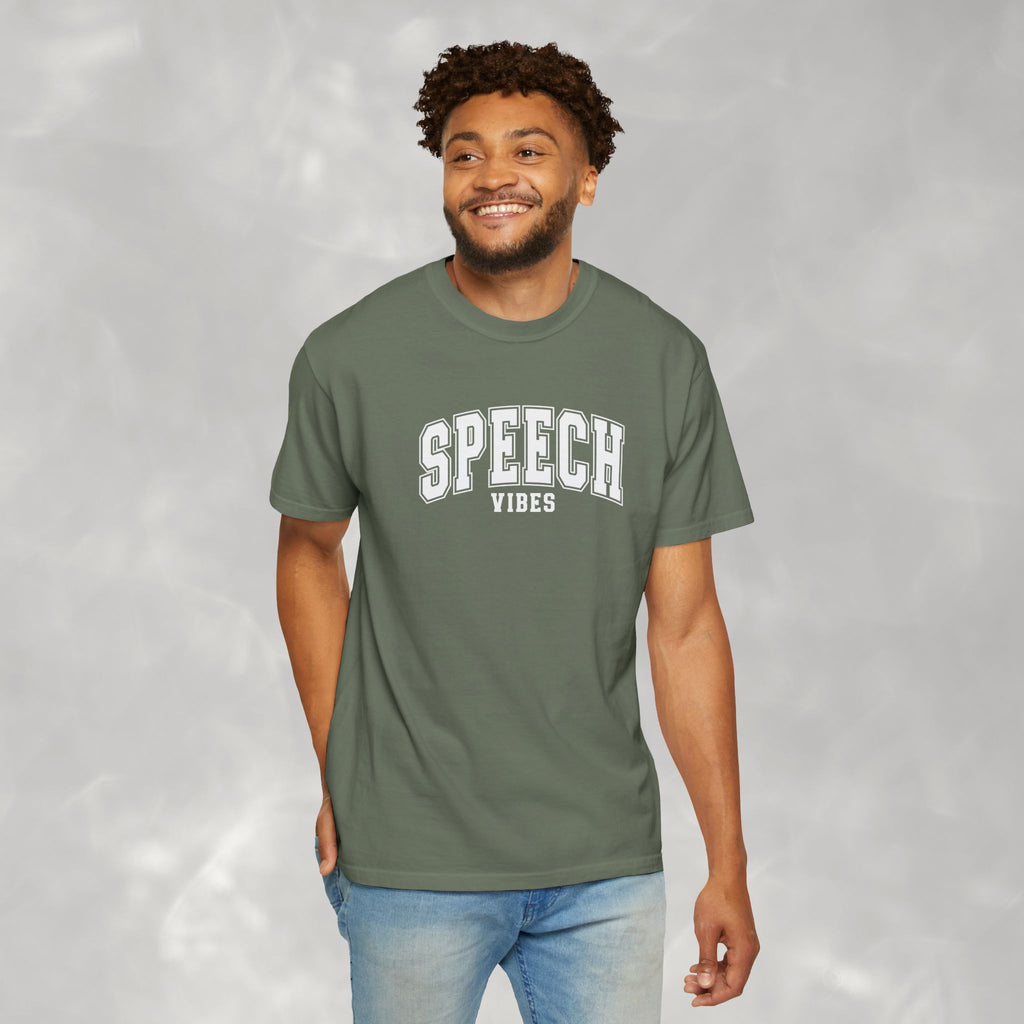 Speech Vibes, Unisex Comfort Colors Tee for SLP, SLPA, Speech Therapy