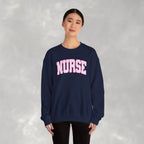Pink Striped Varsity Nurse Gildan Unisex Heavy Blend™ Crewneck Sweatshirt for RN, LPN, GN, Student Nurse