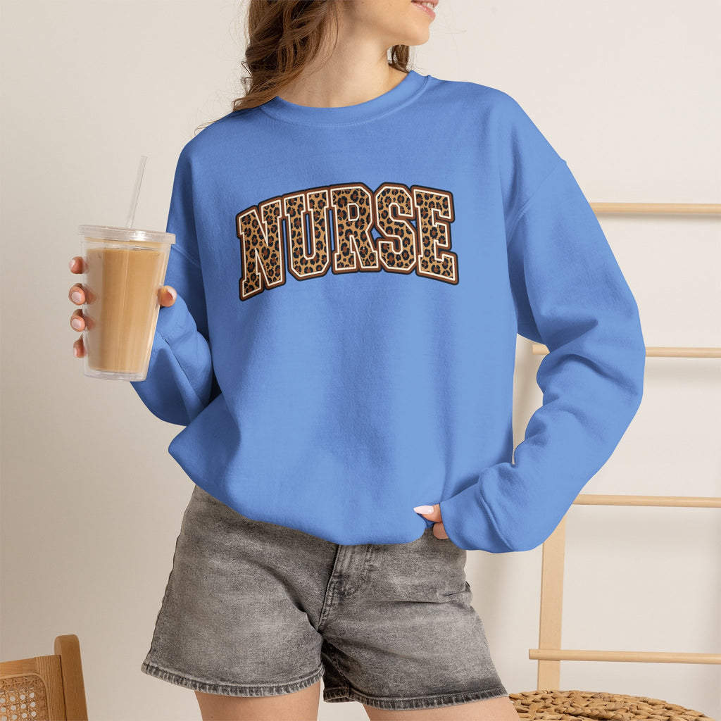 Leopard Print Varsity Nurse Gildan Unisex Heavy Blend™ Crewneck Sweatshirt
