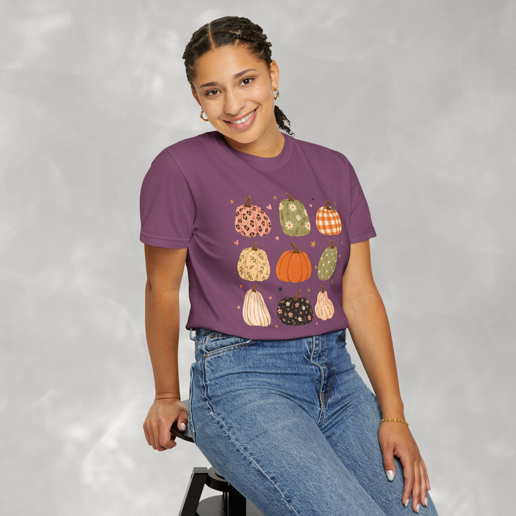 Whimsical Autumn Pumpkins Comfort Color Garment-Dyed T-shirt for Fall, Thanksgiving