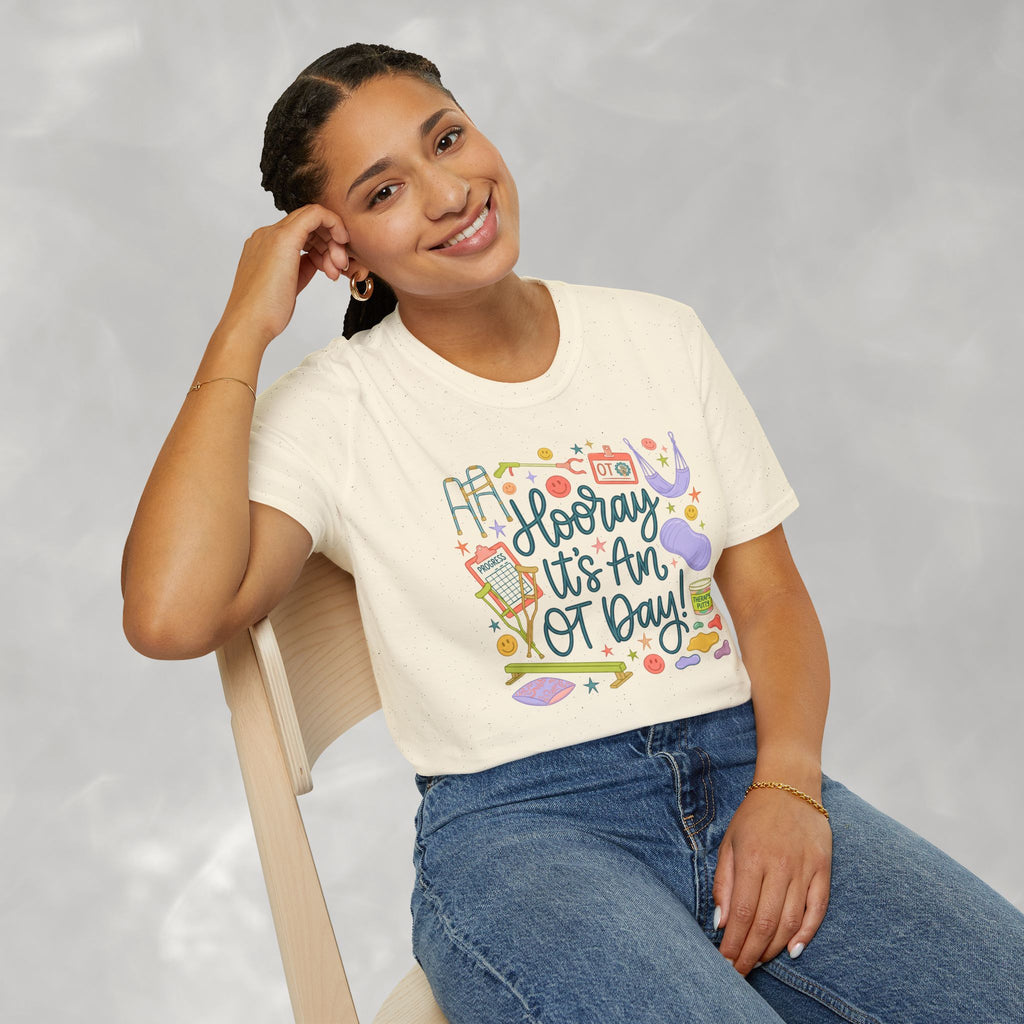 Hooray It's an OT Day, Cute, Playful, Pediatric Occupational Therapy, OTR, COTA Gildan Unisex Softstyle T-Shirt