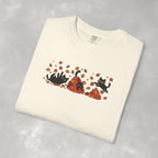 Cute Black Cats Playing in Autumn Leaves Comfort Colors Tee