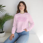 Pink Striped Varsity Nurse Gildan Unisex Heavy Blend™ Crewneck Sweatshirt for RN, LPN, GN, Student Nurse