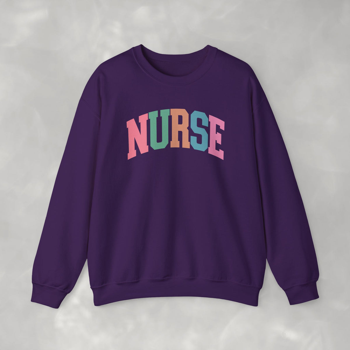 Colorful Fun Whimsical Varsity Nurse Gildan Unisex Heavy Blend™ Crewneck Sweatshirt for RN, LPN, GN, Student Nurse