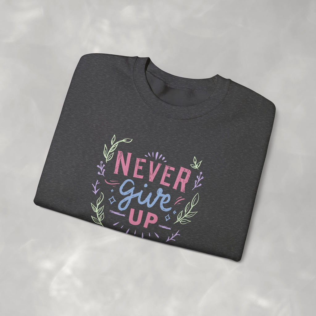 Never Give Up, Motivational Uplifting Gildan Unisex Heavy Blend™ Crewneck Sweatshirt for OT, PT, Speech Therapy