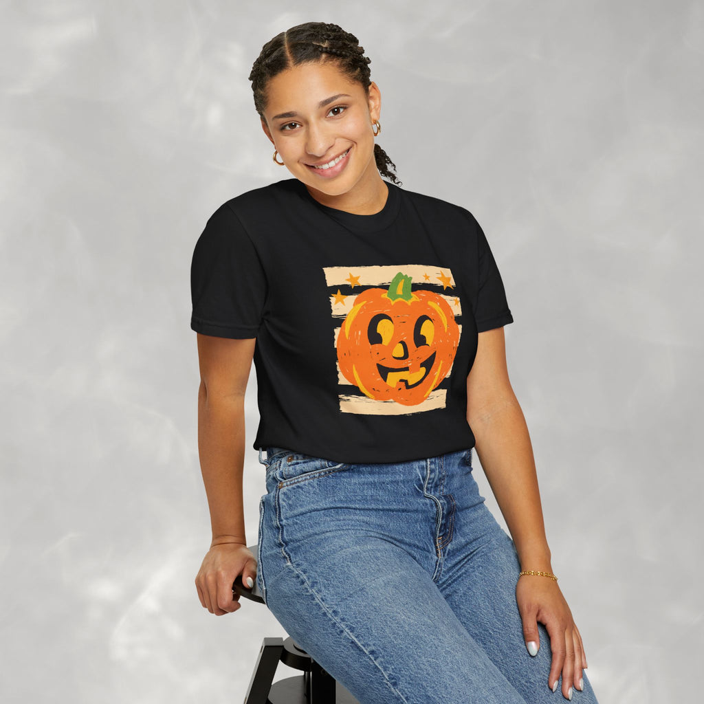 Happy Jack-O-Lantern, Striped Halloween Comfort Colors Unisex Garment-Dyed T-shirt