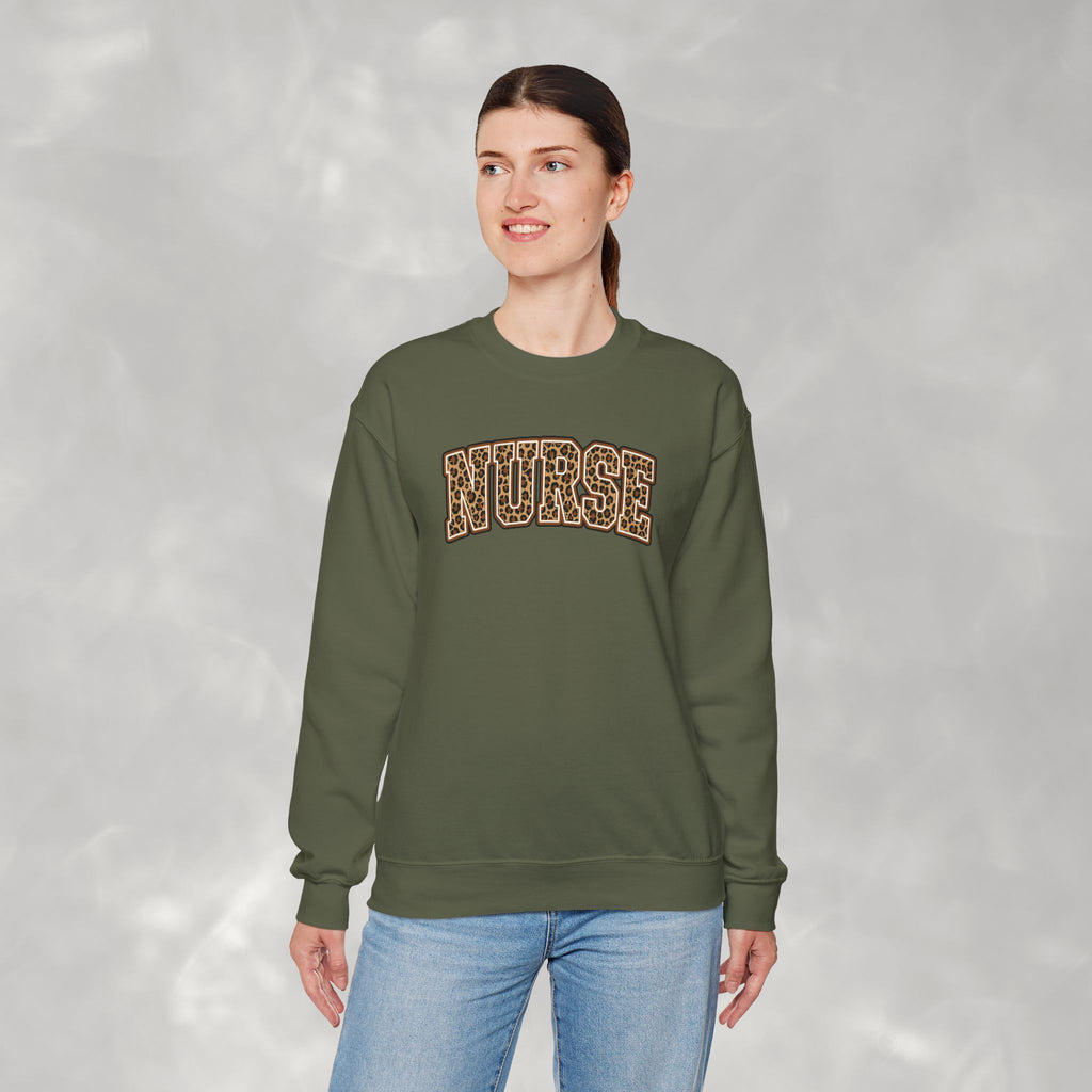 Leopard Print Varsity Nurse Gildan Unisex Heavy Blend™ Crewneck Sweatshirt