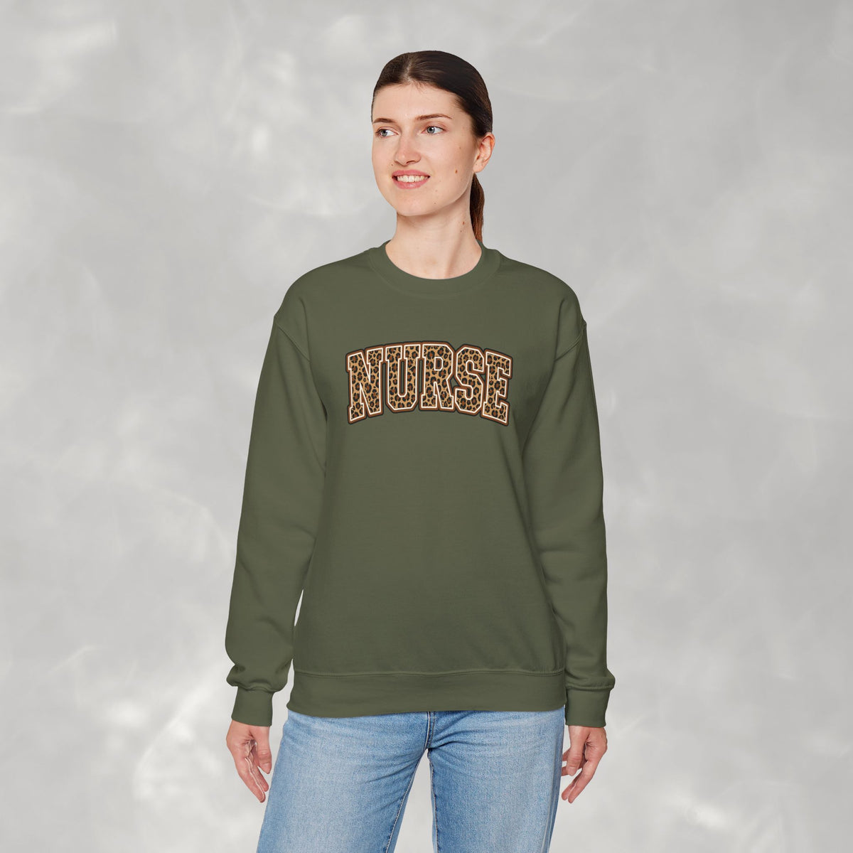 Leopard Print Varsity Nurse Gildan Unisex Heavy Blend™ Crewneck Sweatshirt