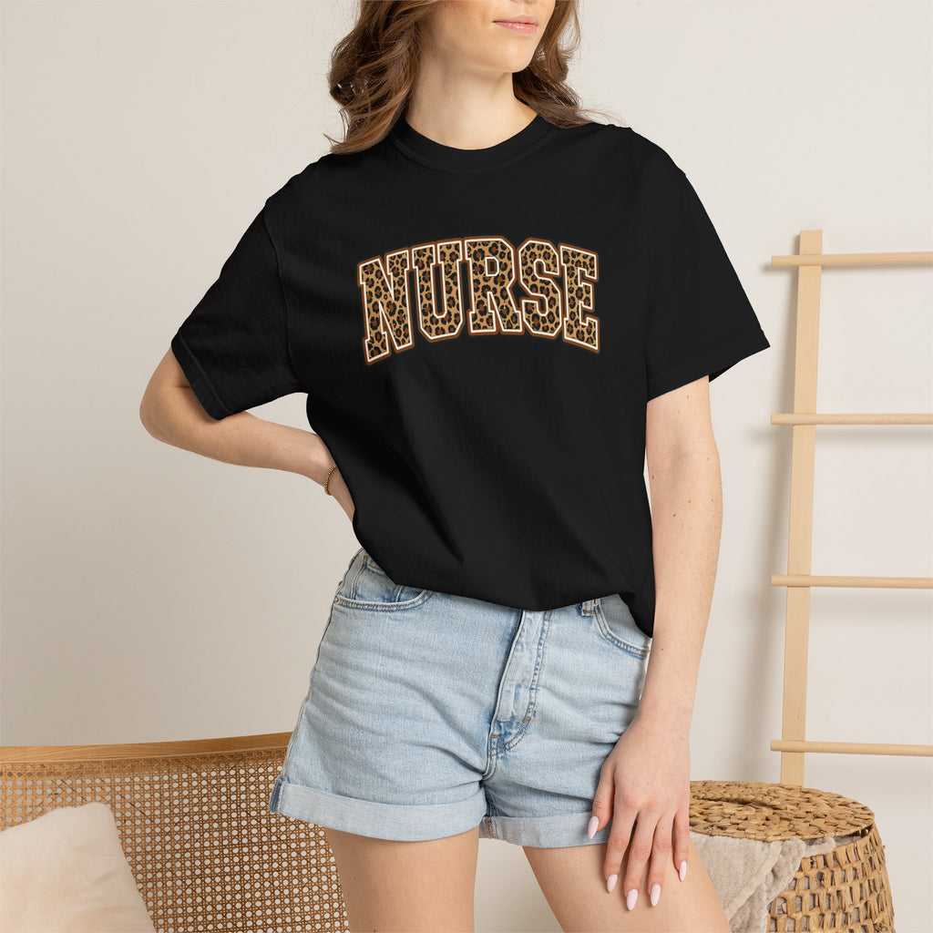 Leopard Print Varsity Nurse Comfort Colors Garment-Dyed T-shirt for RN, LPN, GN, Student Nurse