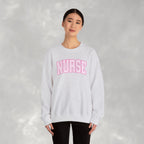 Pink Striped Varsity Nurse Gildan Unisex Heavy Blend™ Crewneck Sweatshirt for RN, LPN, GN, Student Nurse