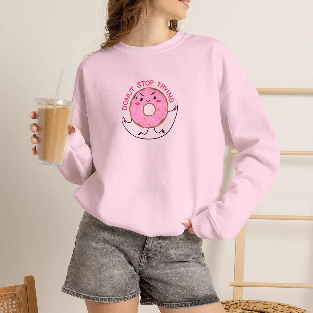 Donut Stop Trying, Funny Cute Motivational Gildan Unisex Heavy Blend™ Crewneck Sweatshirt