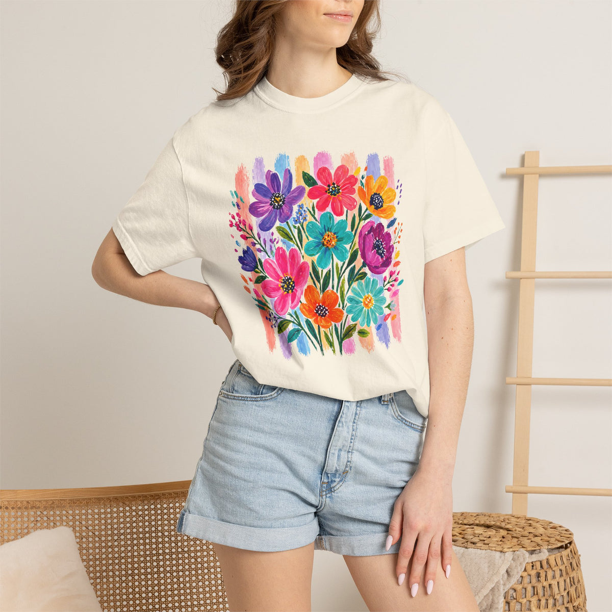 Boho Floral Stripes Comfort Colors Tee