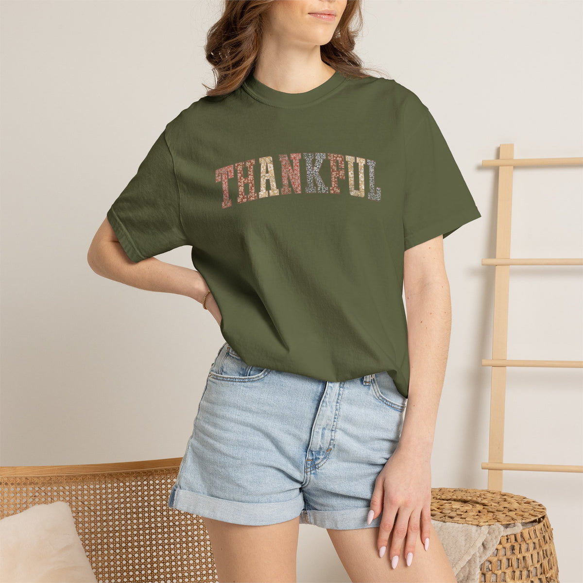 Boho Cute Thankful Comfort Colors Garment-Dyed T-shirt for Thanksgiving