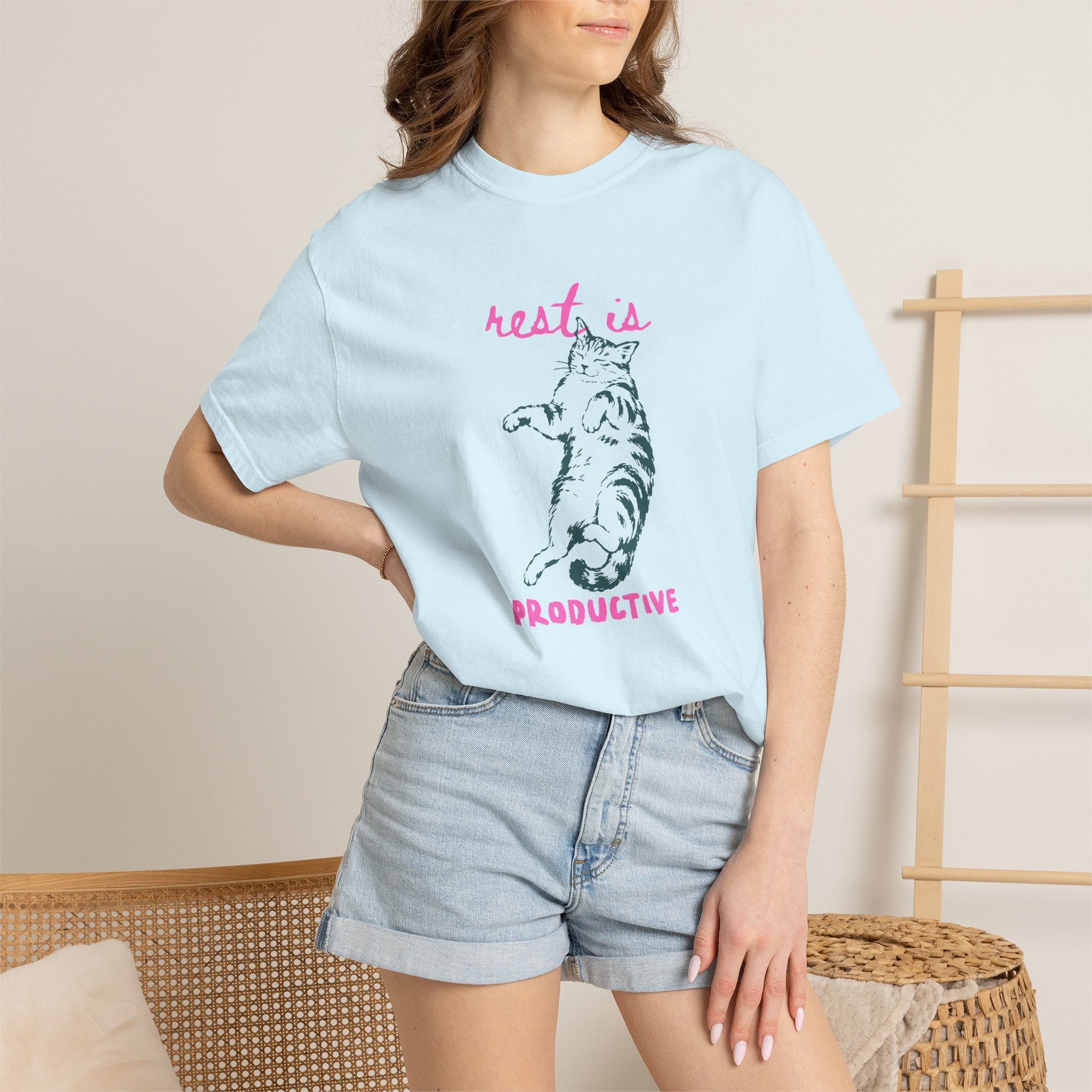 Rest Is Productive, Cute, Funny, Cat Lovers Comfort Colors Tee