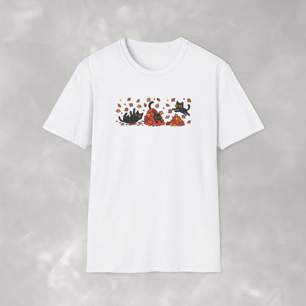 Black Cats Playing in Autum Leaves Gildan Unisex Softstyle T-Shirt