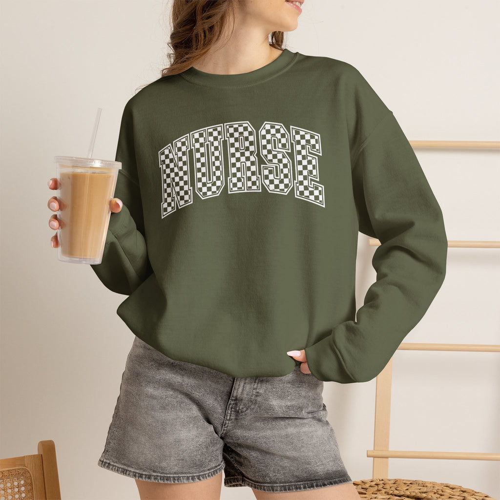Nurse Checkered Gildan Unisex Heavy Blend™ Crewneck Sweatshirt for RN, LPN, GN, Nursing Students