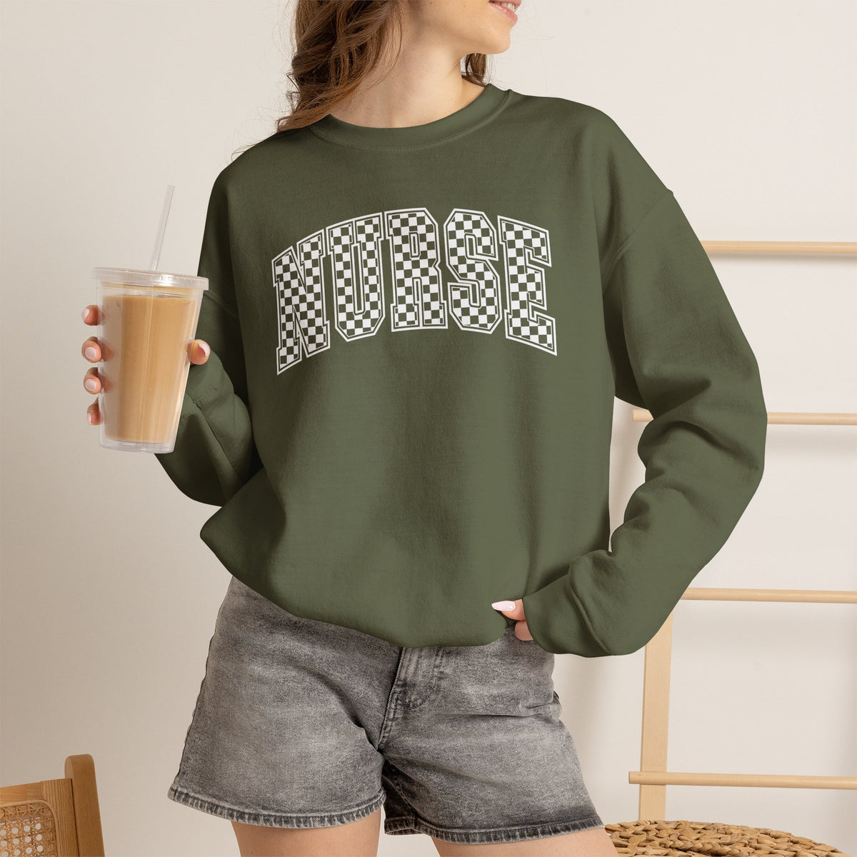 Nurse Checkered Gildan Unisex Heavy Blend™ Crewneck Sweatshirt for RN, LPN, GN, Nursing Students
