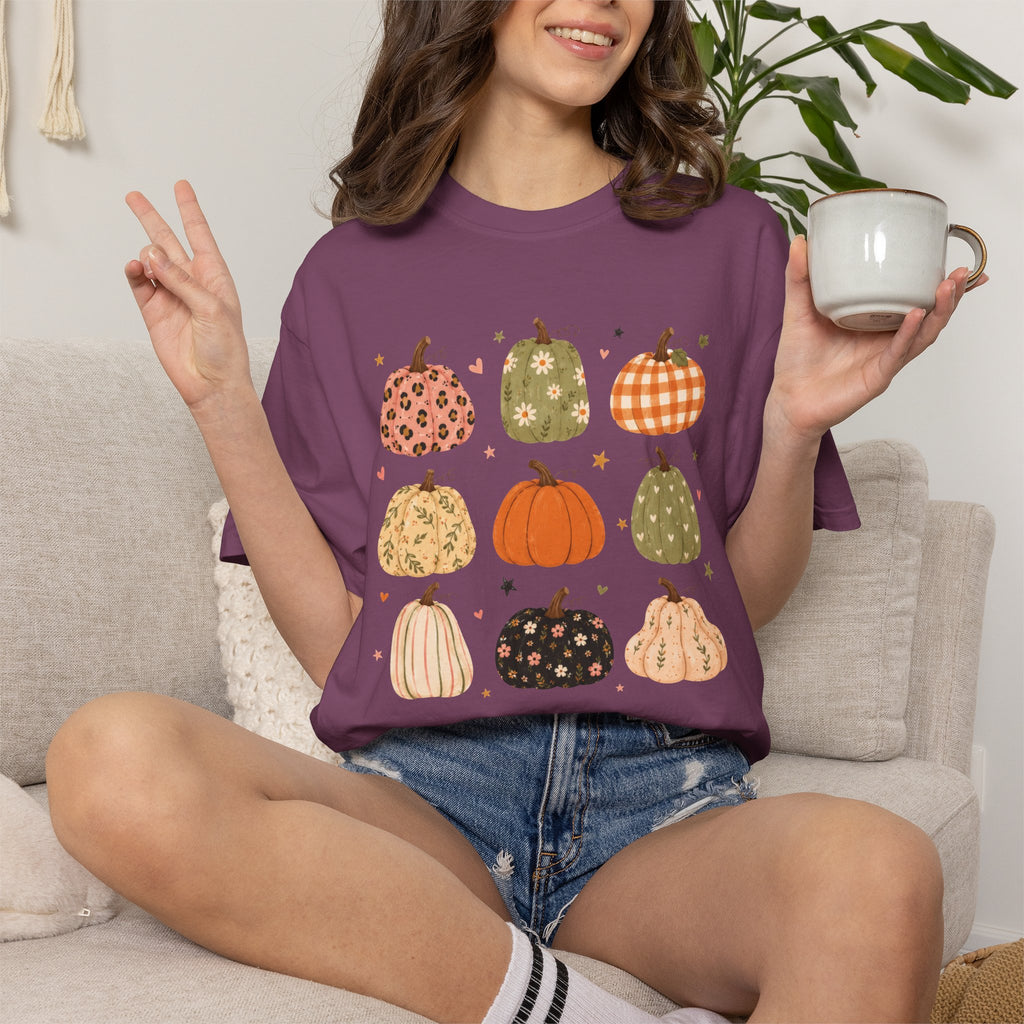 Whimsical Autumn Pumpkins Comfort Color Garment-Dyed T-shirt for Fall, Thanksgiving