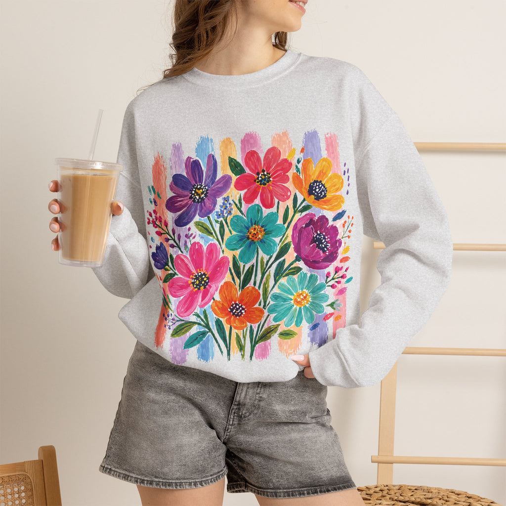 Boho Floral Striped Gildan Unisex Heavy Blend™ Crewneck Sweatshirt
