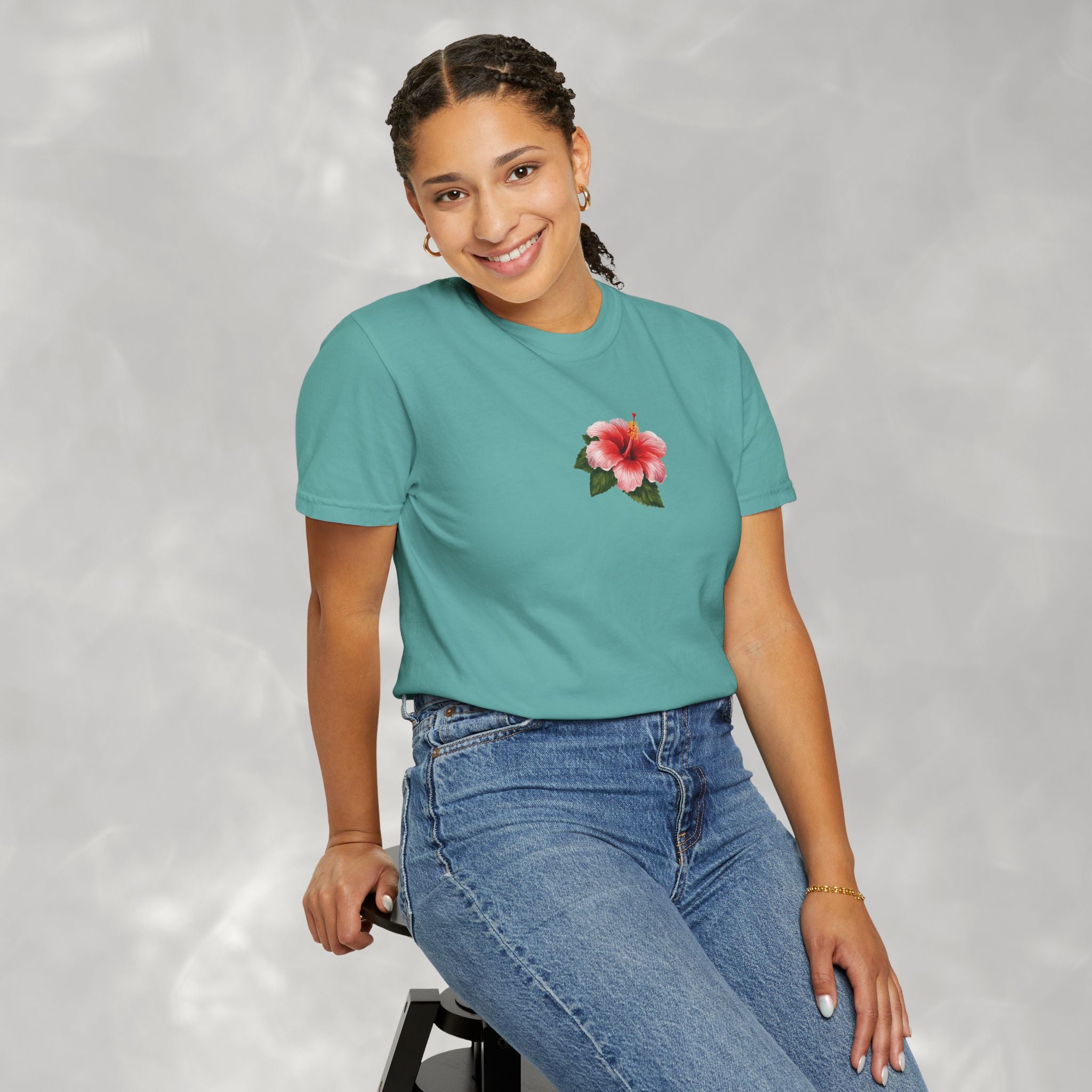 Sunny Days Hibiscus Unisex CC Tee, Summer Comfort Colors T-shirt for Men and Women