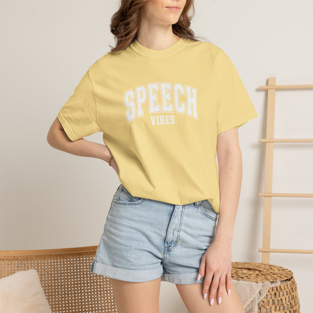 Speech Vibes, Unisex Comfort Colors Tee for SLP, SLPA, Speech Therapy