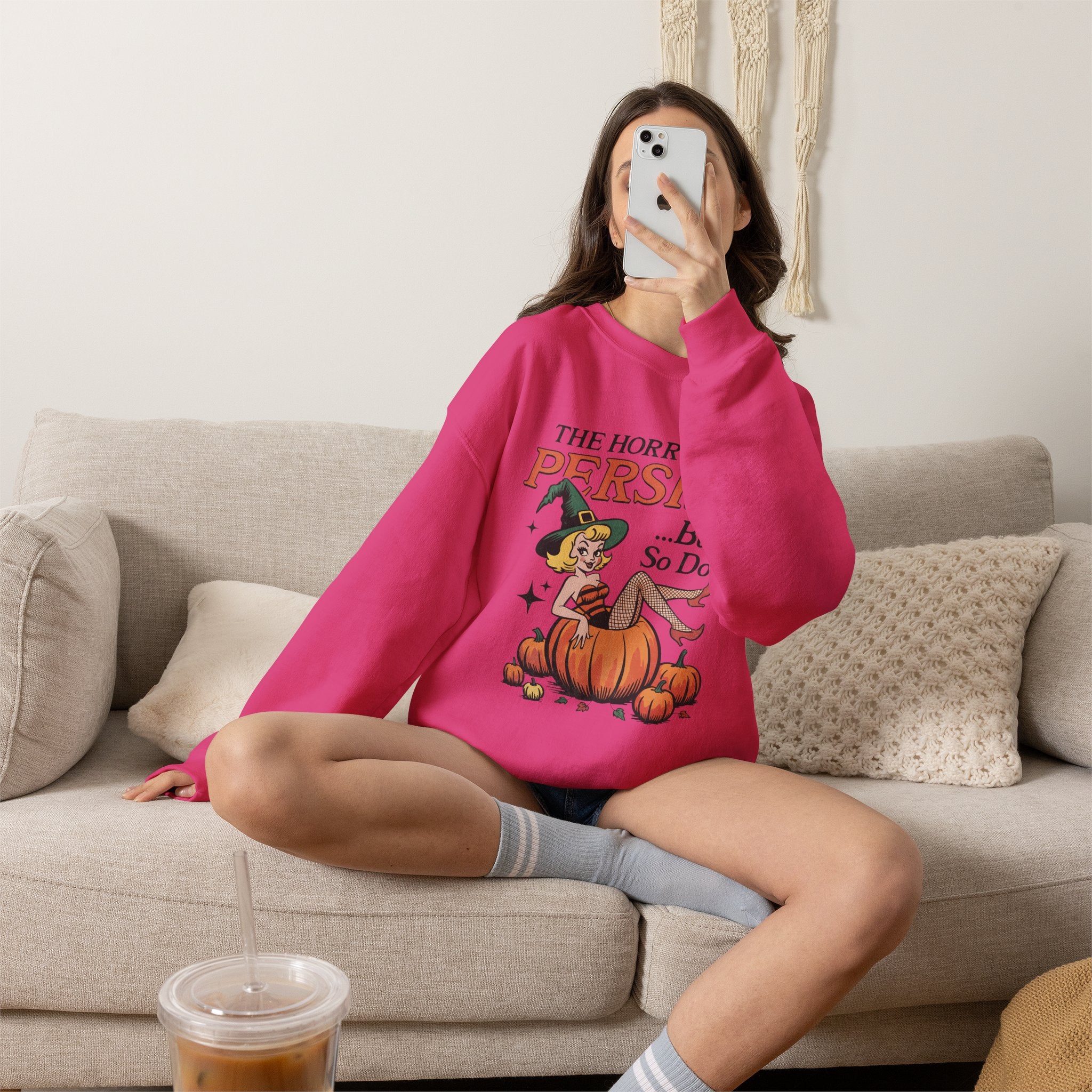 The Horrors Persist but So Do I, Funny Vintage Retro Halloween, Gildan Unisex Heavy Blend™ Crewneck Sweatshirt