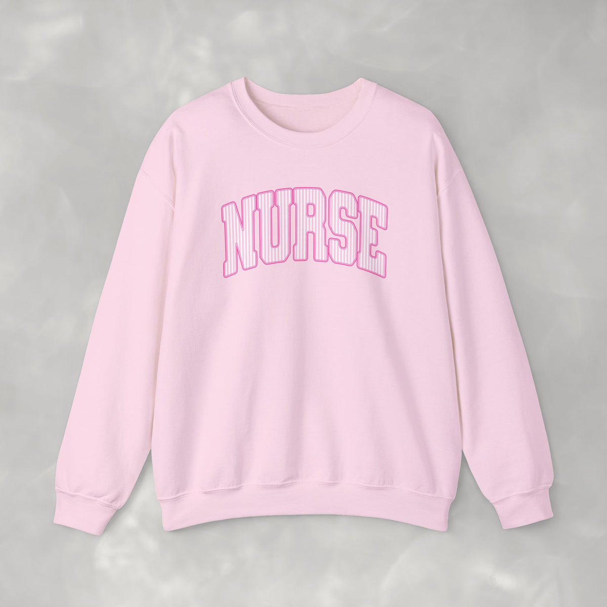 Pink Striped Varsity Nurse Gildan Unisex Heavy Blend™ Crewneck Sweatshirt for RN, LPN, GN, Student Nurse