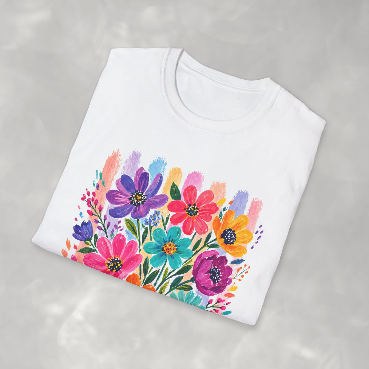 Boho Striped Flowers Gildan Softstyle T-Shirt