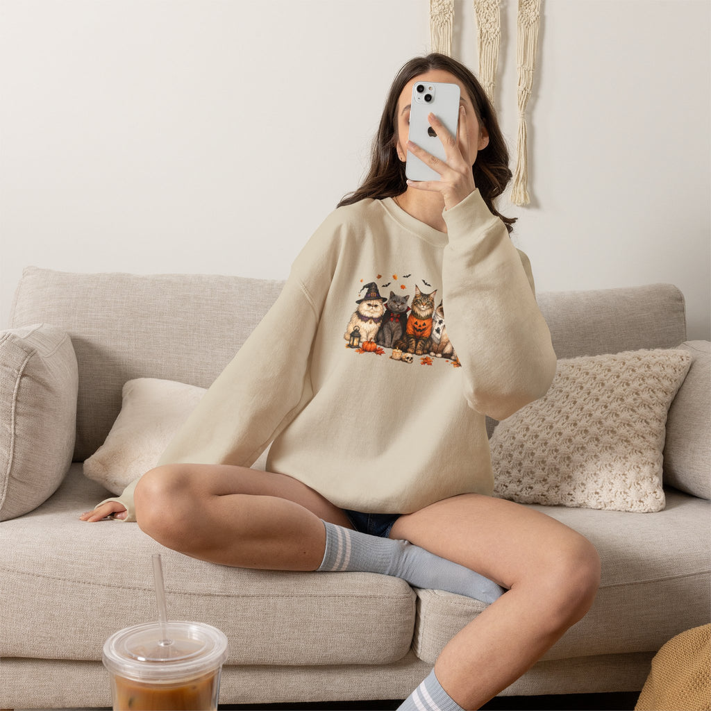 Retro Cats in Halloween Costume Gildan Unisex Heavy Blend™ Crewneck Sweatshirt