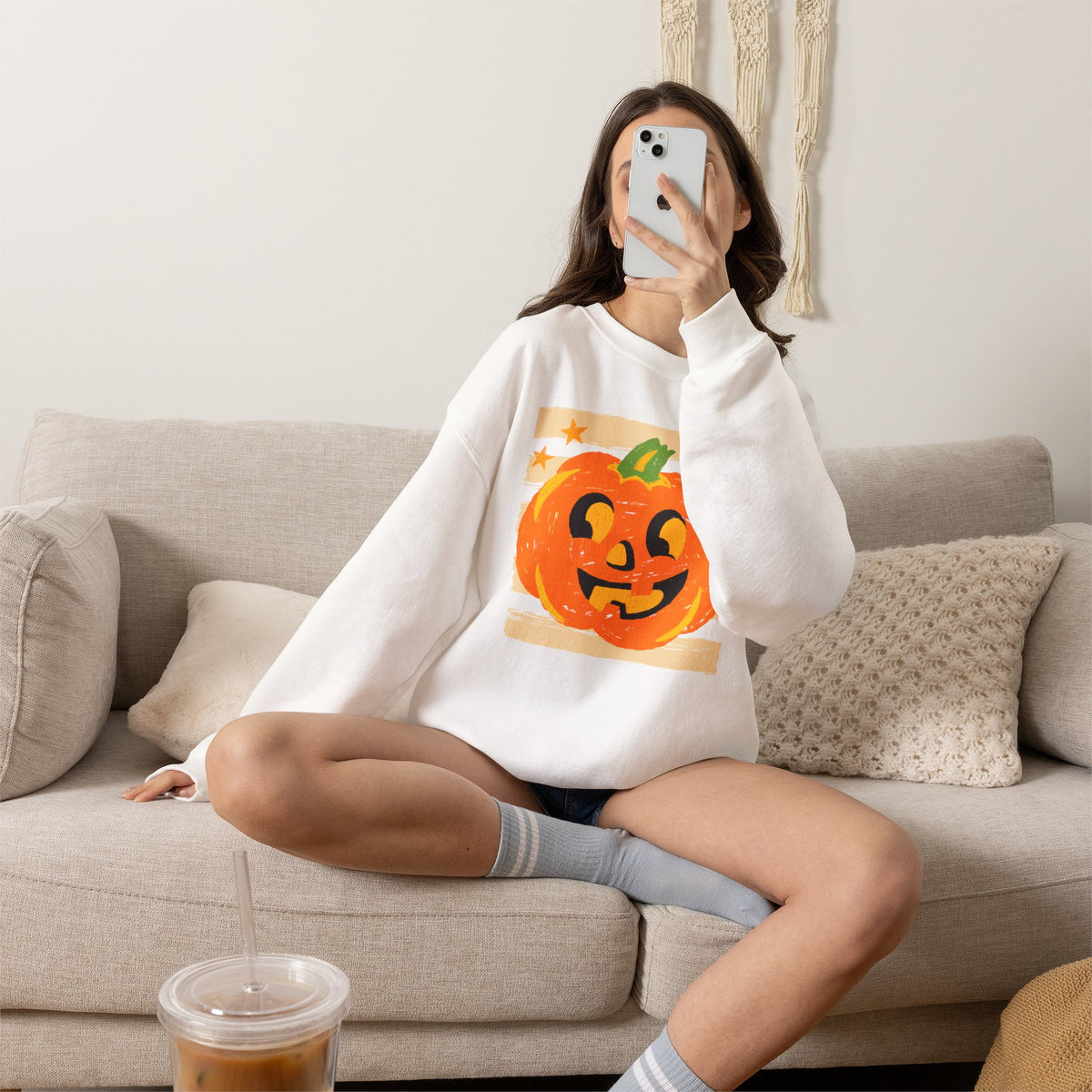 Happy Jack-O-Lantern, Striped Halloween Unisex Heavy Blend™ Crewneck Sweatshirt