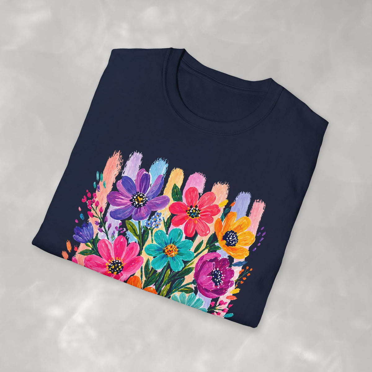 Boho Striped Flowers Gildan Softstyle T-Shirt