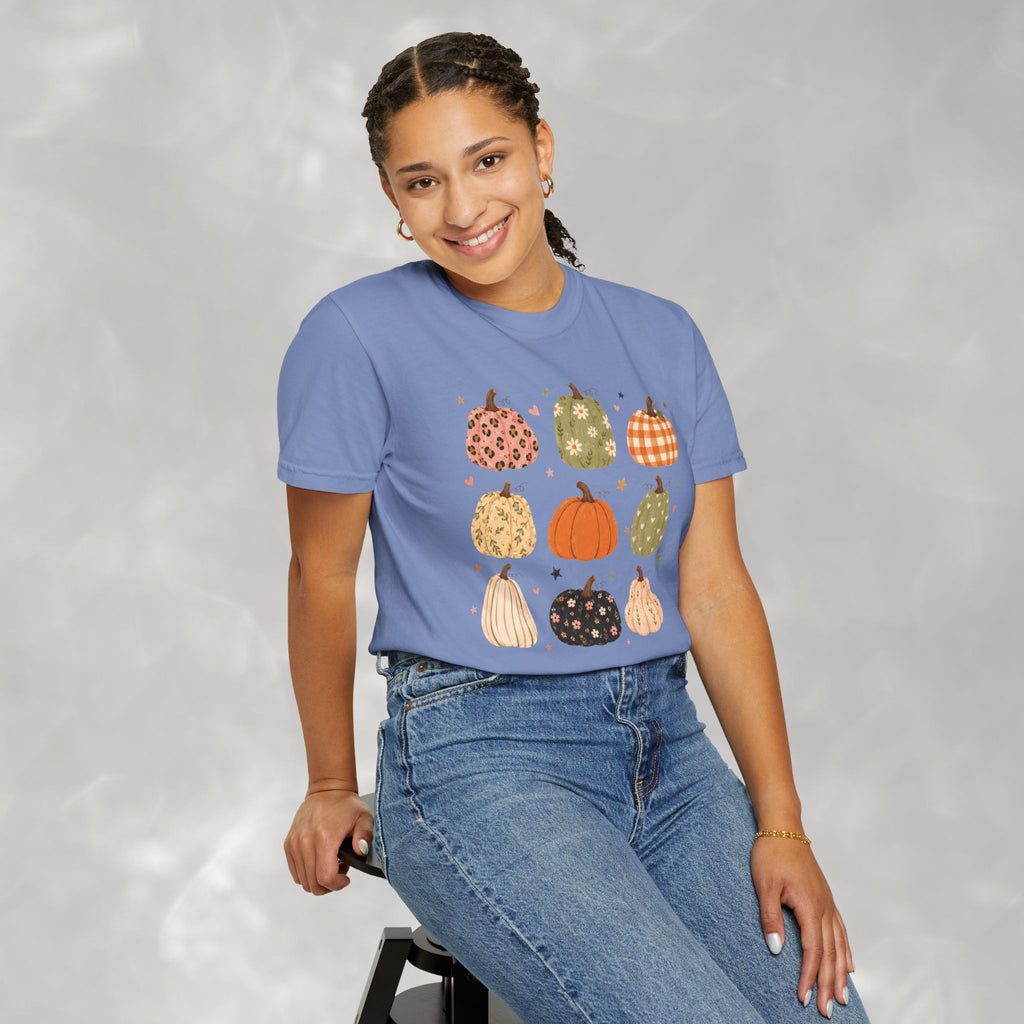Whimsical Autumn Pumpkins Comfort Color Garment-Dyed T-shirt for Fall, Thanksgiving
