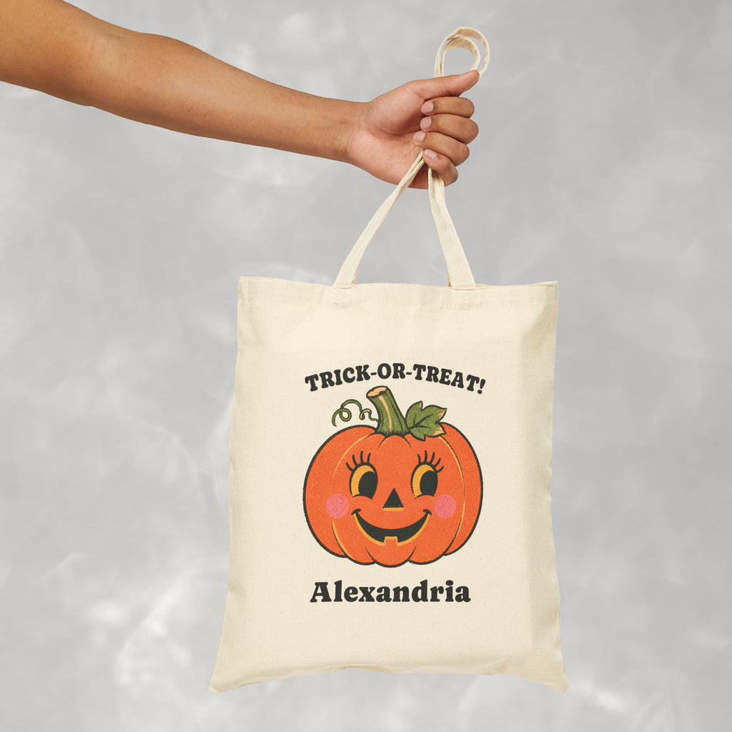 Personalized, Custom Trick-or-Treat, Halloween, Reusable Double-Sided Cotton Canvas Tote Bag for Kids
