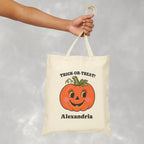 Personalized, Custom Trick-or-Treat, Halloween, Reusable Double-Sided Cotton Canvas Tote Bag for Kids