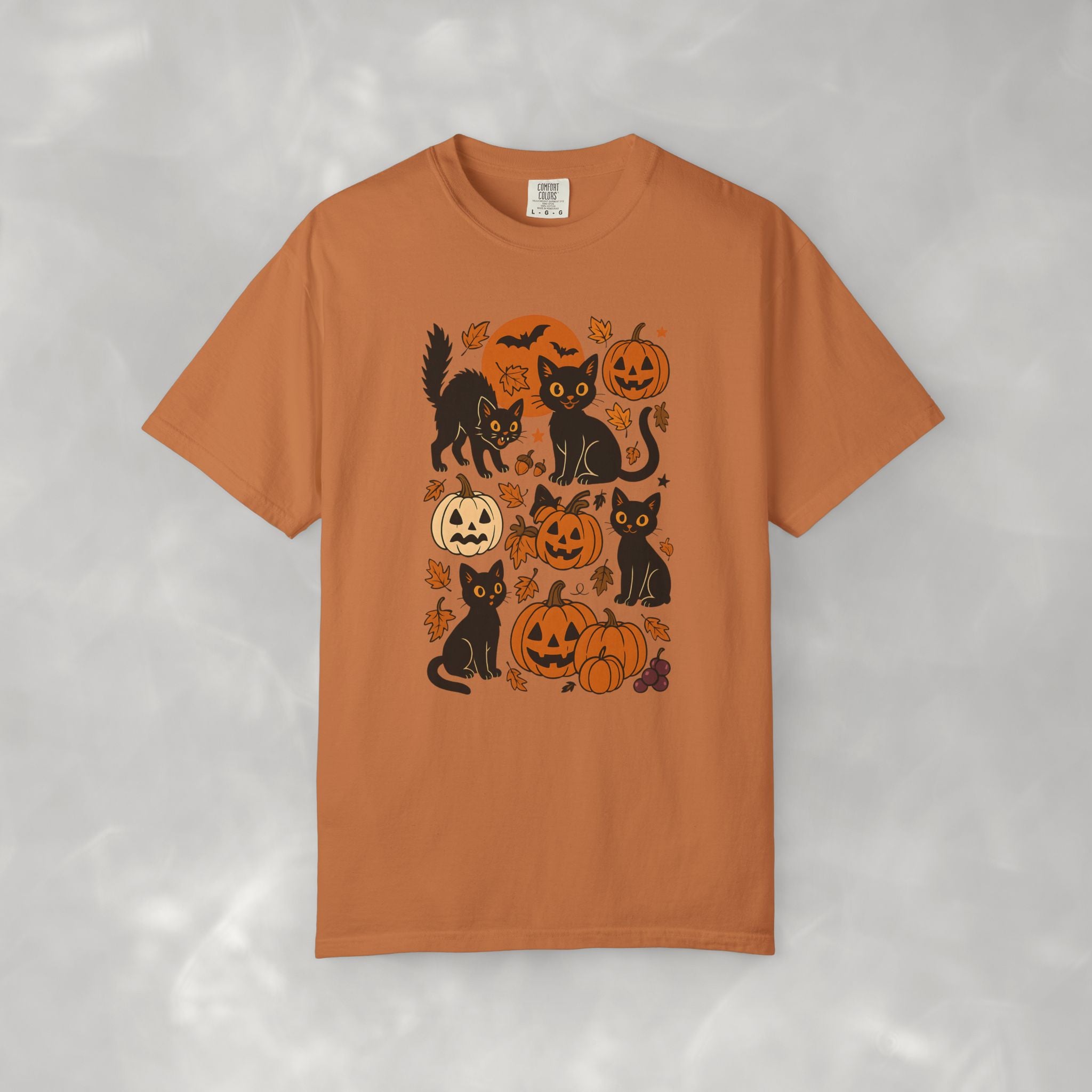 Spooky Black Cats and Jack-O-Lanterns, Unisex Comfort Colors Tee