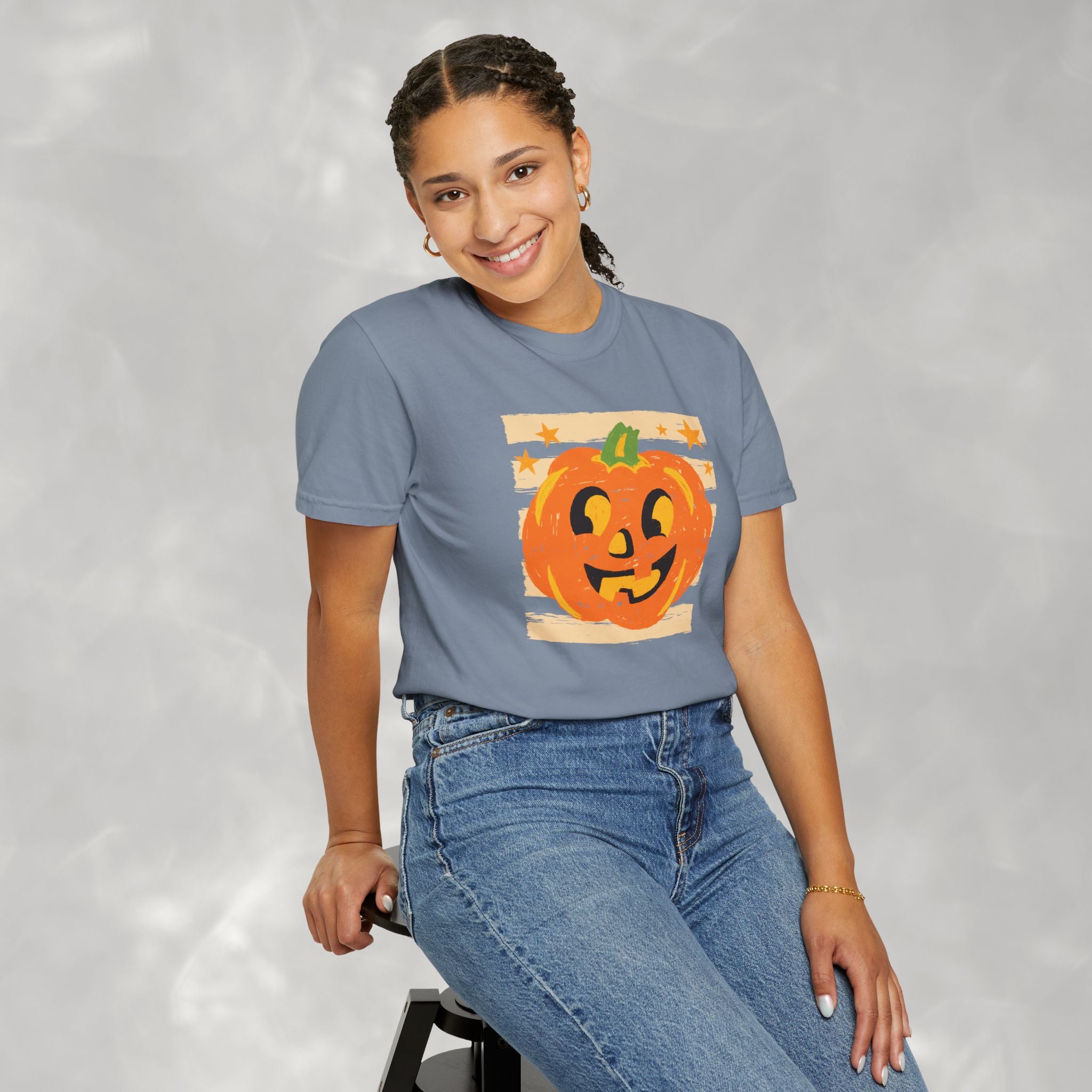 Happy Jack-O-Lantern, Striped Halloween Comfort Colors Unisex Garment-Dyed T-shirt