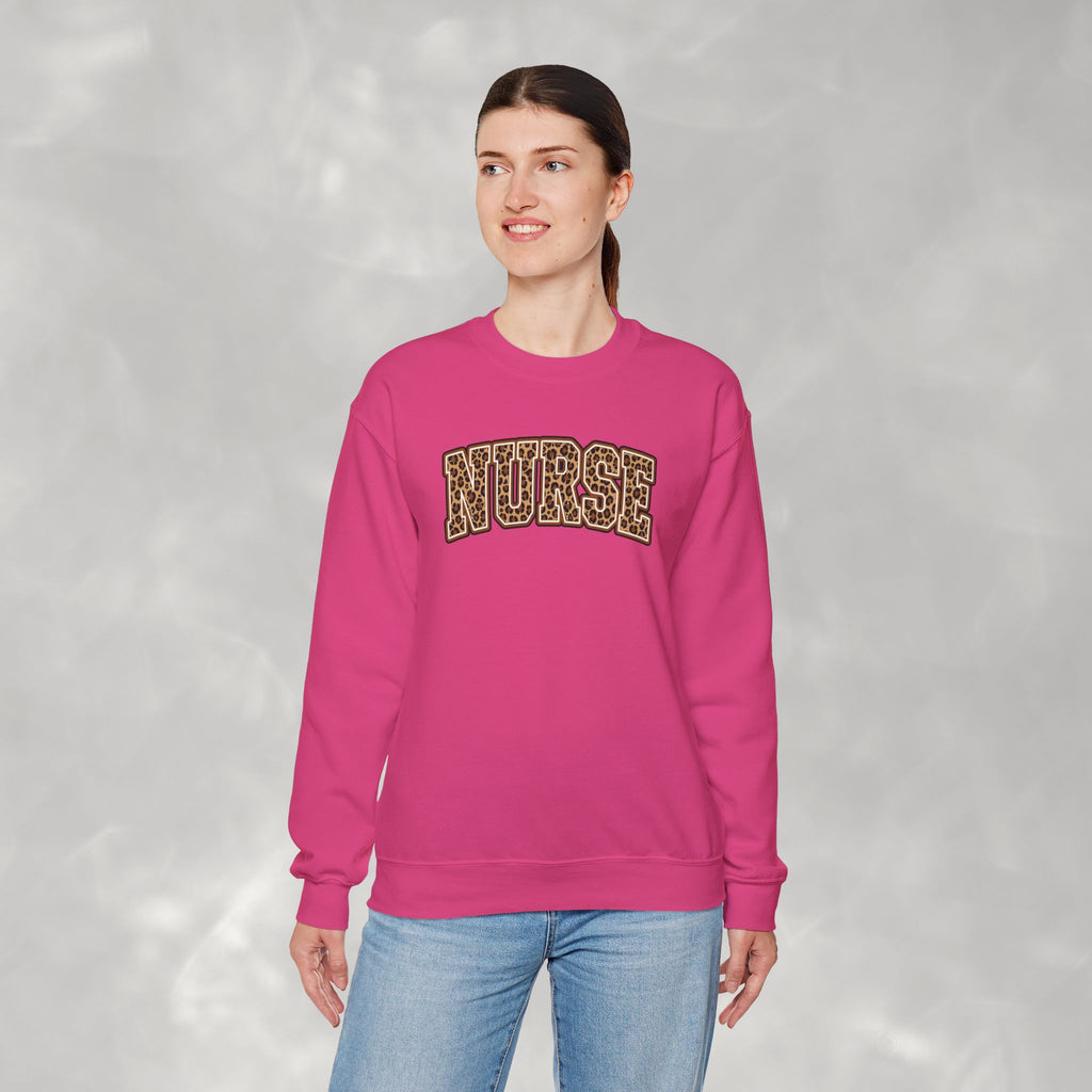 Leopard Print Varsity Nurse Gildan Unisex Heavy Blend™ Crewneck Sweatshirt