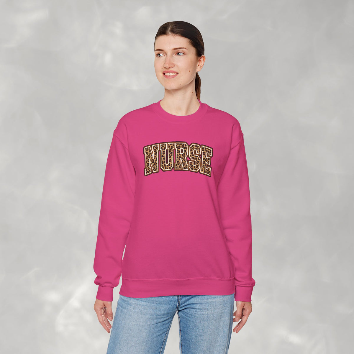 Leopard Print Varsity Nurse Gildan Unisex Heavy Blend™ Crewneck Sweatshirt
