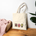 Cute Halloween Spooky Stamps with Cat, Jack-O-Lanter, Skeleton, Double-Sided Cotton Canvas Tote Bag