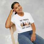No Tricks Just Chicks, Funny Halloween Chickens in Costumes, Gildan Unisex Softstyle T-Shirt